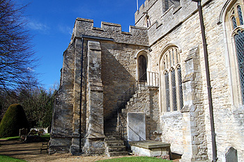 The east side of the south porch March 2012 showing the staircase of 1839
